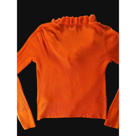 J Crew Orange Silk Cashmere Blend Ruffle Cardigan Sweater L Open Low Neckline - Picture 11 of 11